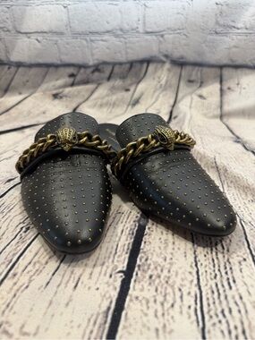 Kurt Geiger Black Studded Leather Chain-Detail Loafers